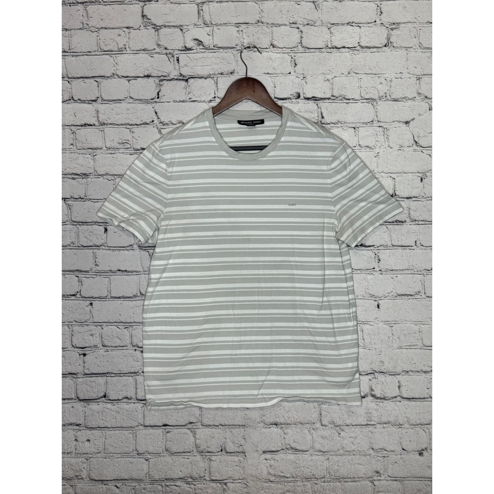 Michael Kors Mens Striped T Shirt Gray‎ White Short Sleeve Crew Neck Size L